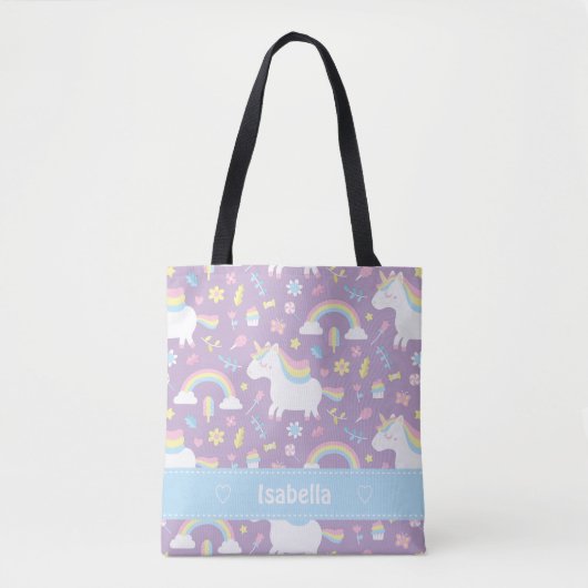 Cute Little Unicorn Rainbow Girls Pattern Canvas t Tote Bag (Voorkant)