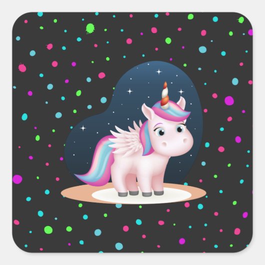 Cute Little Unicorn Vierkante Sticker (Voorkant)