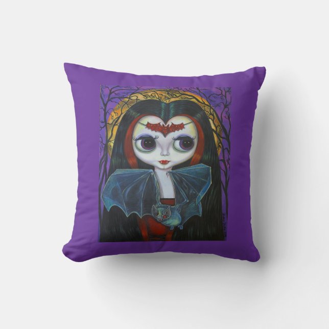 Cute Little Vampire Girl Doll met Bat Kussen (Voorkant)