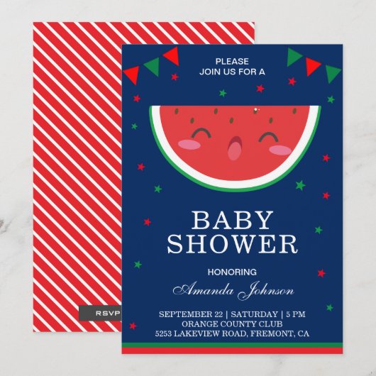 Cute Little Watermelon Baby shower Invitation Kaart (Voorkant / Achterkant)