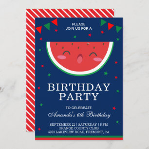 Cute Little Watermelon Birthday Party Invitation Kaart