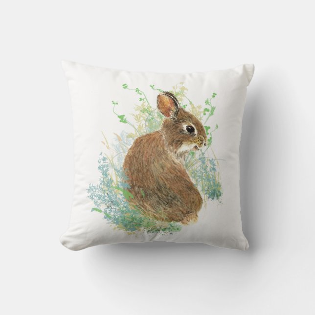 Cute Little Waterverf Bunny Rabbit Animal Art Kussen (Voorkant)