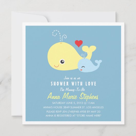 Cute Little Whales Baby shower Invitation Kaart (Voorkant)