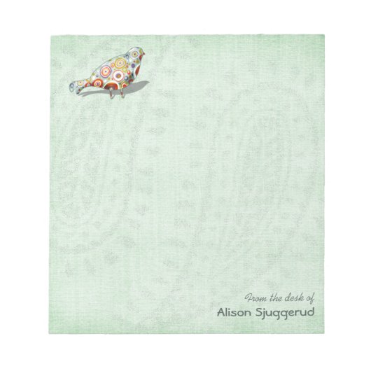 Cute Little Whimsical Bird Paisley Green Custom Notitieblok (Voorkant)