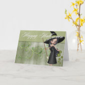 Cute Little Witch 2 Halloween Wenskaart Kaart (Gele Bloem)