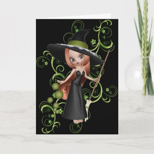 Cute Little Witch 3 Halloween Wenskaart Kaart (Voorkant)