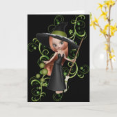 Cute Little Witch 3 Halloween Wenskaart Kaart (Gele Bloem)