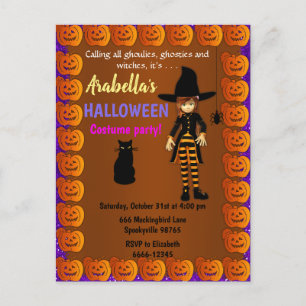 Cute Little Witch Children's Halloween Invitation Briefkaart