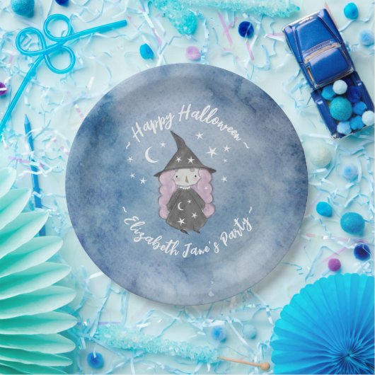 Cute Little Witch Children's Halloween Party Papieren Bordje (Feest)