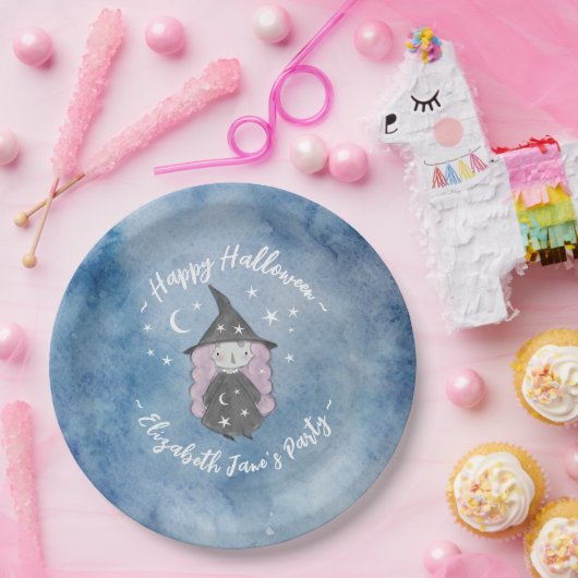 Cute Little Witch Children's Halloween Party Papieren Bordje (Feest)