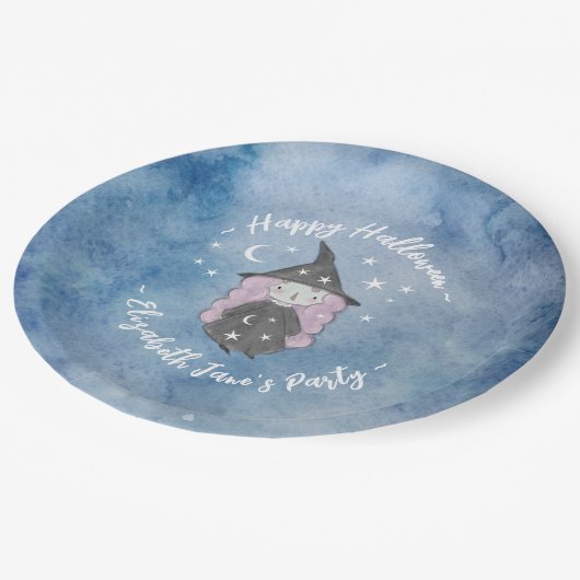 Cute Little Witch Children's Halloween Party Papieren Bordje (Gekanteld)