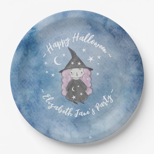 Cute Little Witch Children's Halloween Party Papieren Bordje (Voorkant)