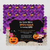 Cute Little Witch First Birthday uitnodiging (Voorkant / Achterkant)