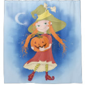 Cute Little Witch Girl en Pumpkin Douchegordijn (Voorkant)