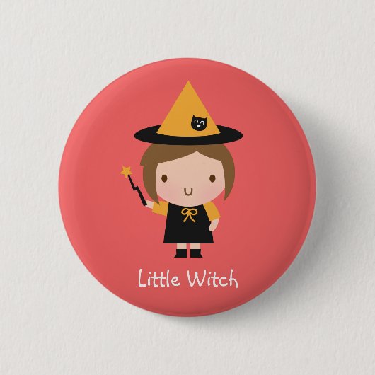 Cute Little Witch Girl Non Spooky Halloween Name Ronde Button 5,7 Cm (Voorkant)