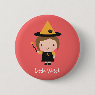 Cute Little Witch Girl Non Spooky Halloween Name Ronde Button 5,7 Cm