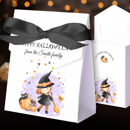 Cute Little Witch Halloween Favor Box Paars Bedankdoosjes