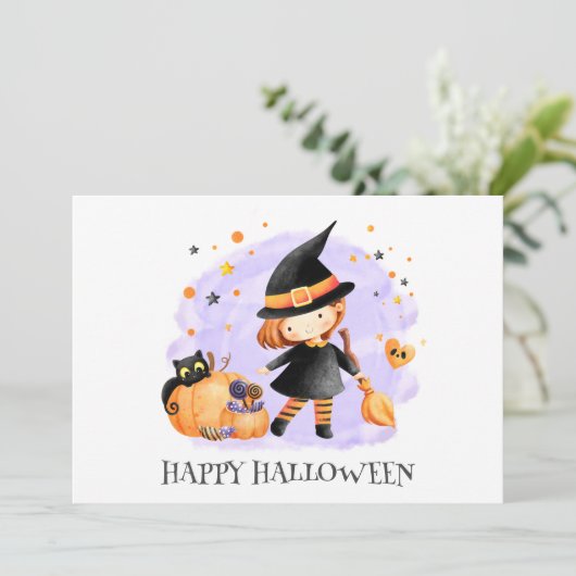 Cute Little Witch Halloween Kaart (Staand voorkant)