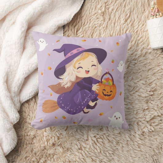 Cute Little Witch Halloween Pillow Kussen (Deken)