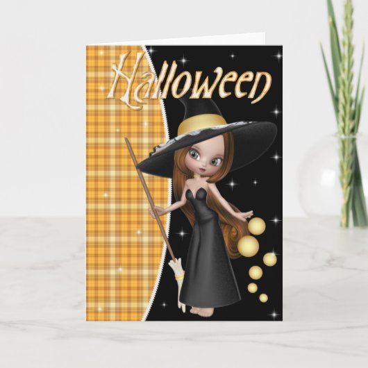 Cute Little Witch Halloween Wenskaart Kaart (Voorkant)
