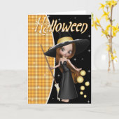 Cute Little Witch Halloween Wenskaart Kaart (Gele Bloem)
