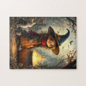 Cute little witch in forest with witch's cauldron legpuzzel (Horizontaal)