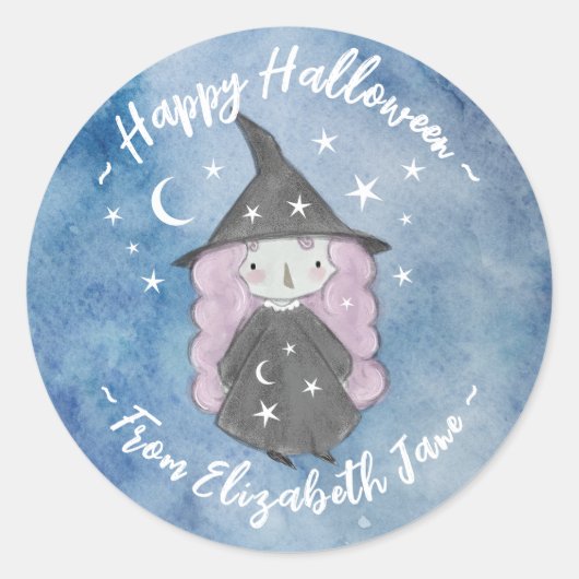Cute Little Witch Kinder Halloweenfeestje Ronde Sticker (Voorkant)