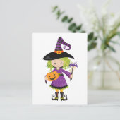 Cute Little Witch met Pumpkin Briefkaart (Staand voorkant)