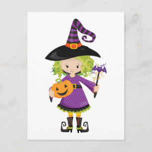 Cute Little Witch met Pumpkin Briefkaart