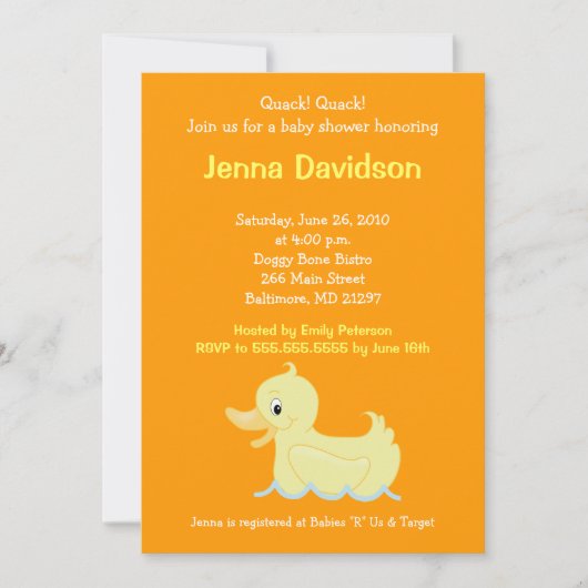 Cute Little Yellow Duck Baby shower Invitation Kaart (Voorkant)