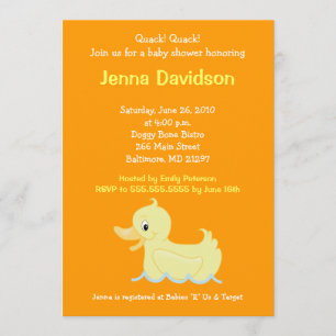 Cute Little Yellow Duck Baby shower Invitation Kaart