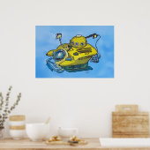 Cute little yellow submarine in blue water poster (Keuken)