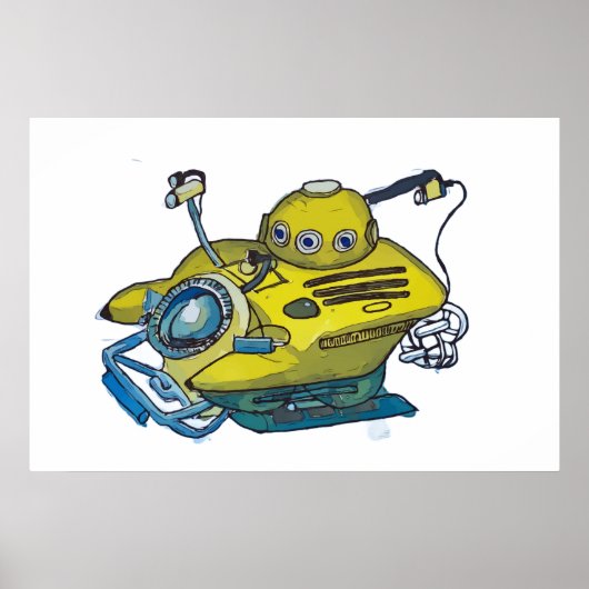 Cute little yellow submarine in blue water poster (Voorkant)