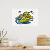 Cute little yellow submarine in blue water poster (Keuken)