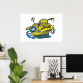 Cute little yellow submarine in blue water poster (Thuiskantoor)