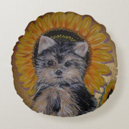 Cute Little Yorkie en Sunflower Rond Kussen