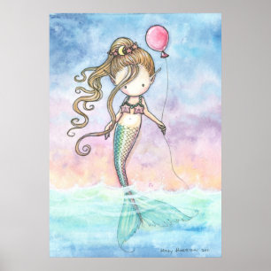 Cute Little Zeemeermin Met Ballon Poster