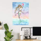 Cute Little Zeemeermin Met Ballon Poster (Thuiskantoor)