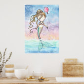 Cute Little Zeemeermin Met Ballon Poster (Keuken)