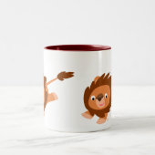 Cute Lively Cartoon Lion Tweekleurige Koffiemok (Center)