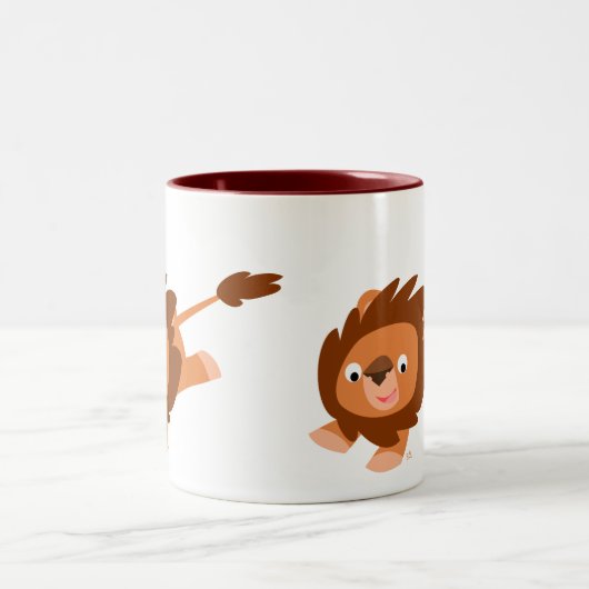 Cute Lively Cartoon Lion Tweekleurige Koffiemok (Center)