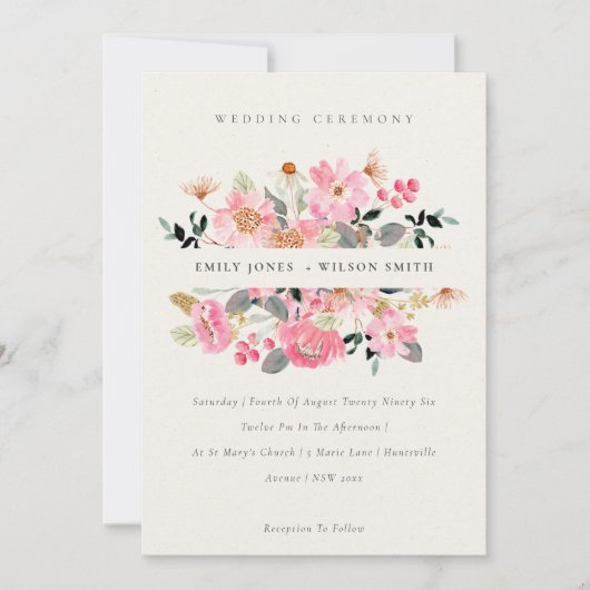 Cute Lively Pink Waterverf Floral Wedding Invite Bedankkaart (Voorkant)