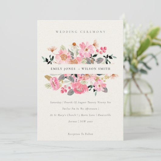 Cute Lively Pink Waterverf Floral Wedding Invite Bedankkaart (Staand voorkant)