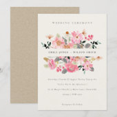 Cute Lively Pink Waterverf Floral Wedding Invite Bedankkaart (Voorkant / Achterkant)