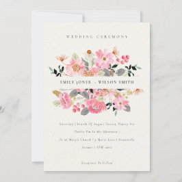 Cute Lively Pink Waterverf Floral Wedding Invite Bedankkaart