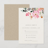Cute Lively Pink Waterverf Floral Wedding RSVP Informatiekaartje (Voorkant / Achterkant)