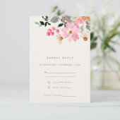 Cute Lively Pink Waterverf Floral Wedding RSVP Informatiekaartje (Staand voorkant)