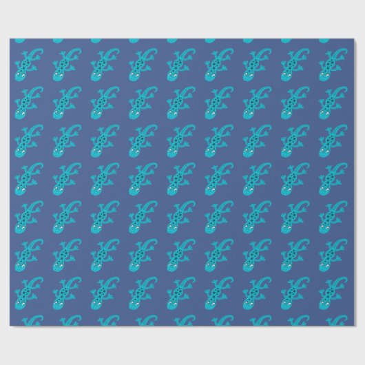 Cute Lizard Gecko Blue Kind Cadeaupapier (Vlak)