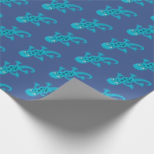 Cute Lizard Gecko Blue Kind Cadeaupapier (Hoek)