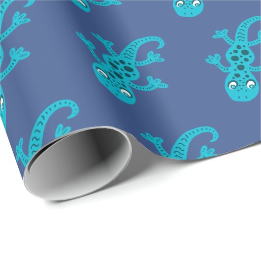 Cute Lizard Gecko Blue Kind Cadeaupapier (Rol Hoek)